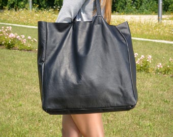 Large Handbag, Large slouchy leather tote, Black large tote,\, black tote, Tote bag leather, Tote bag, Leather Bag - TORINO XXL Bag