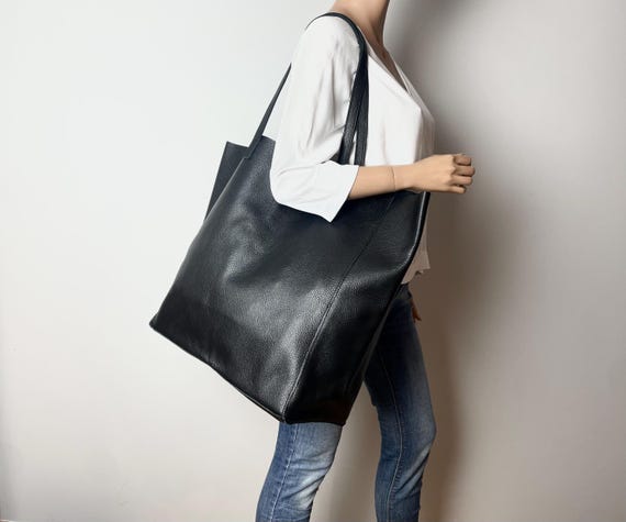Very Large Tote Bag, Soft Leather Bag, Black Leather Bag
