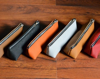 Leather Pencil Case: Small Zippered Brush Bag