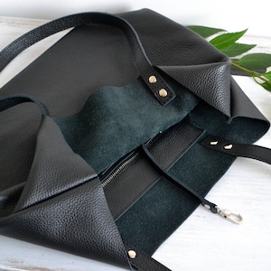 BLACK LEATHER Tote, Large Tote Bag, Black Tote Bag, Leather Laptop Bag Women's Bag Leather Tote with Zipper ROME bag image 6