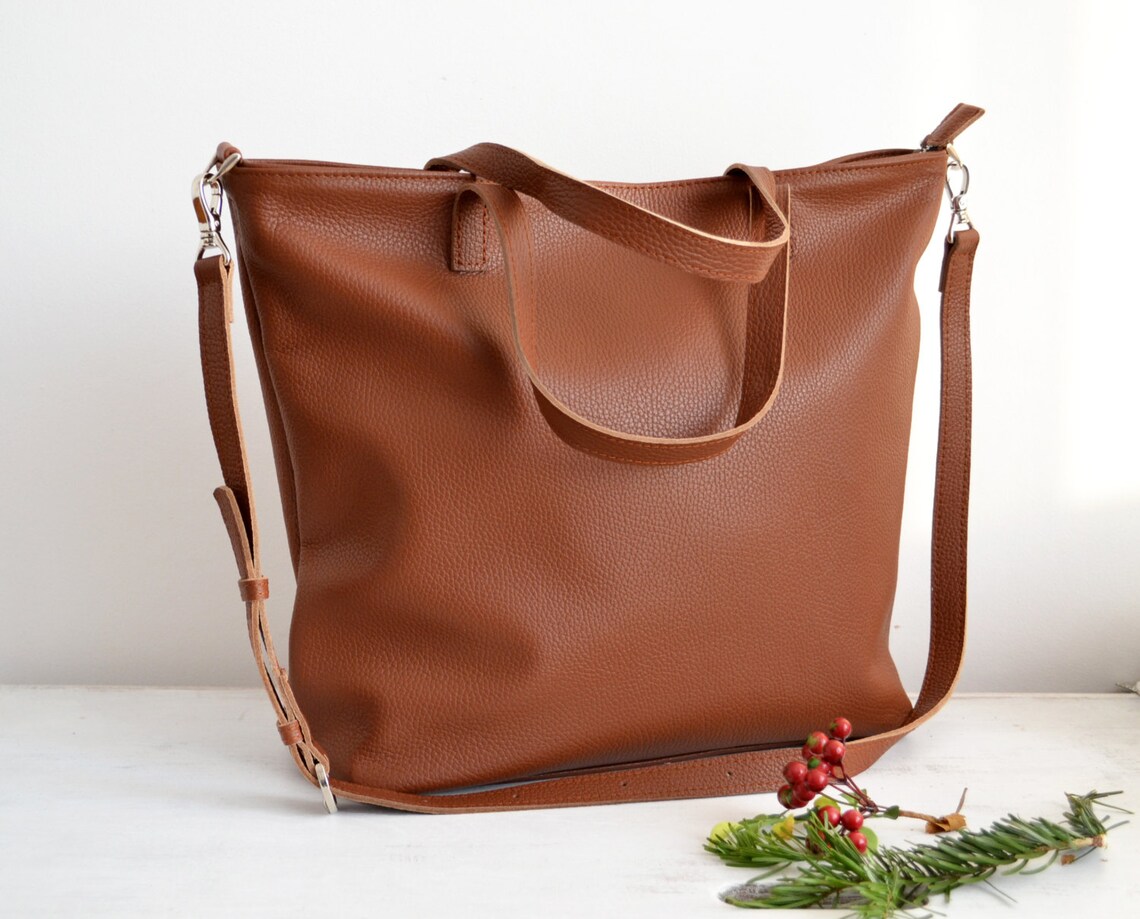 Large Leather Tote Bag Top Zip Oversize Pebbled Leather Bag Etsy