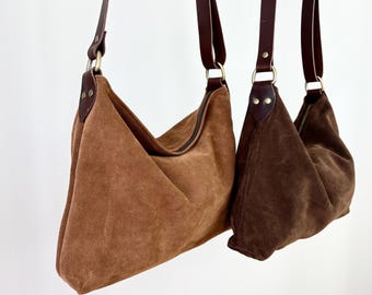 Crossbody Bag: Handmade Suede Brown Hobo With Adjustable Strap - Etsy