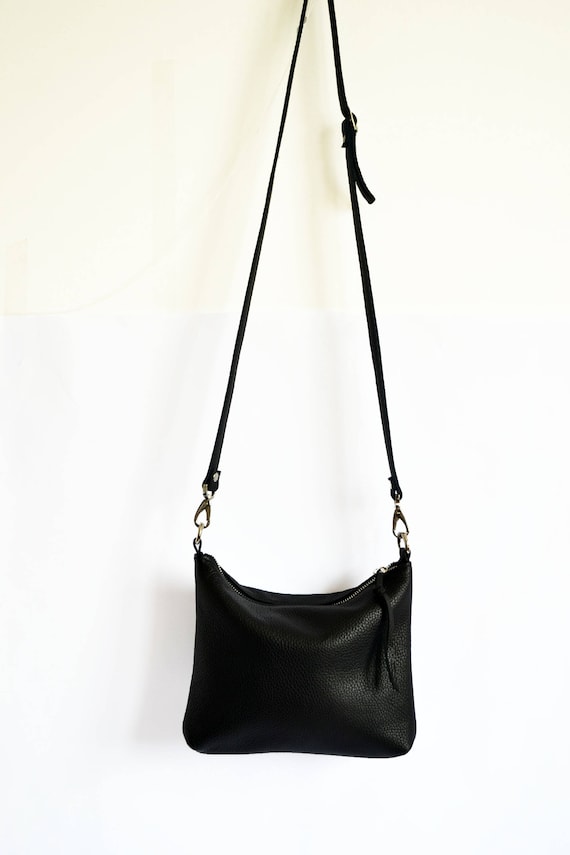 Mini Black Leather Hobo Bag: Italian Cowhide Crossbody Purse