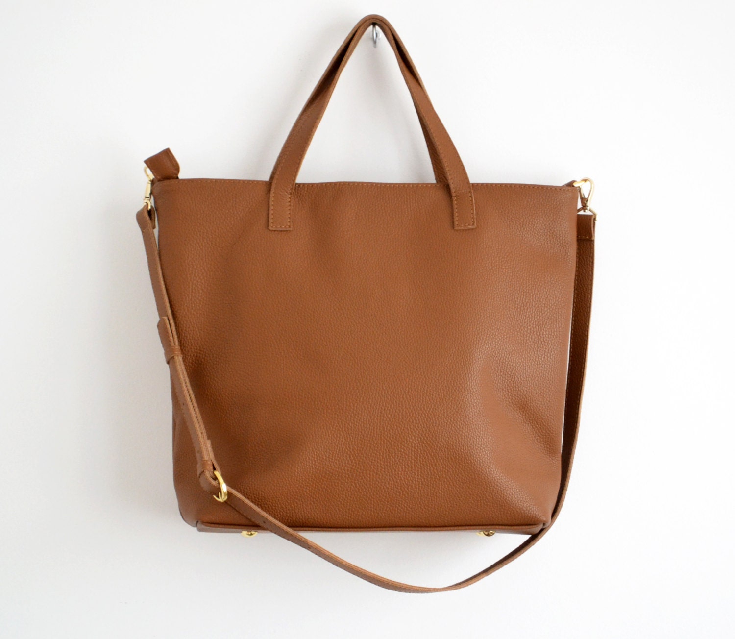 Large Leather Tote Bag: Chocolate Brown Top Zip, Adjustable Strap