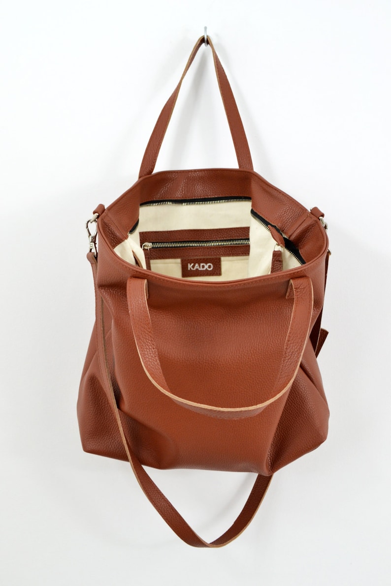 Large Leather Tote Bag Top Zip Oversize Pebbled Leather Bag Etsy