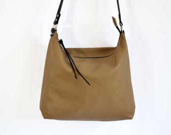 LEATHER HOBO BAG,  Leather Purse, Women Leather Handbag, Beige Hobo Crossbody Bag, Soft Leather Bag, Sac Bag - Barcelona Bag -