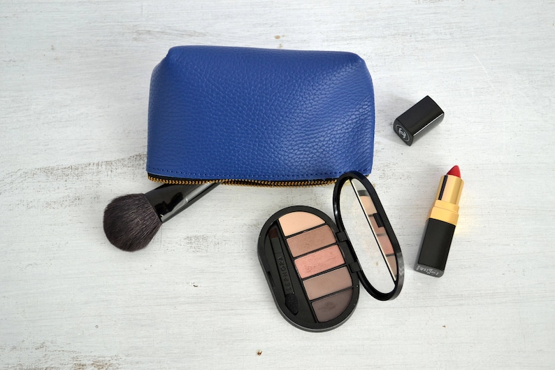 Leather Makeup Bag, Leather Cosmetic Bag, Purse, LEATHER POUCH, Royal Blue Leather Clutch, Blue