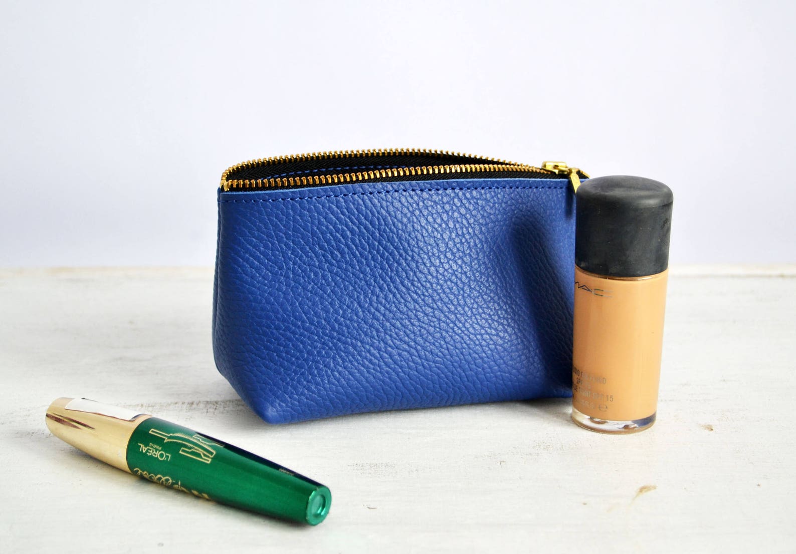 Leather Makeup Bag, Leather Cosmetic Bag, Purse, LEATHER POUCH, Royal
