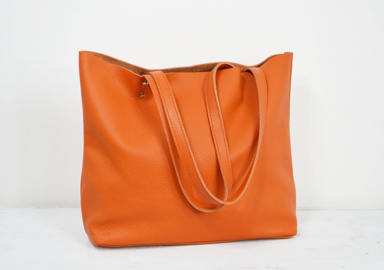 Orange Leather Tote, Large LEATHER TOTE, Tote Bag Leather, Tote Bag