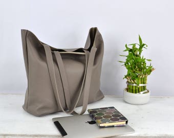 LEATHER TOTE Bag, Large Tote Bag, Tote Bag, Leather Laptop Bag, Italian Pebbled Leather, Leather Market Bag, Grey Tote Bag - ROME bag -