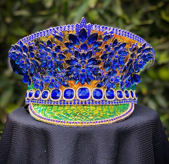 Blue and Gold Embellished Cap Flat Cap - Blue Gold Brocade – Tall Toad main image 4