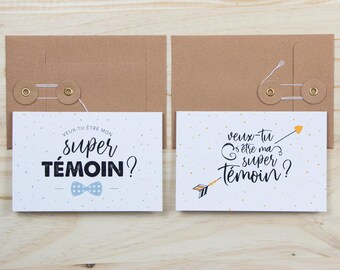 2 cartes + enveloppes | Veux-tu être ma-mon super témoin ? | Demande témoin mariage, cadeau témoin, annonce mariage, papeterie mariage