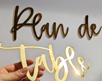 Wedding Seating Chart - Gold Plexiglass Word | DIY Wedding Decoration to Stick on the Wedding Seating Chart | 32 x 30 cm | Wooden Wedding Decoration