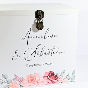 Große personalisierte Holzurne mit Vorhängeschloss, Blumen - Holzkätzchen - Hochzeit, Geburtstag, Babyparty, Taufe, Kommunionurne
