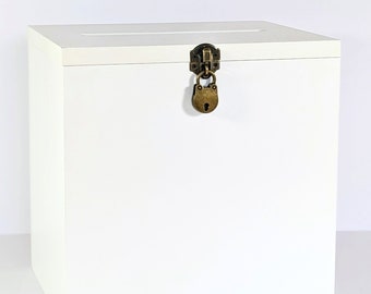 DIY white wooden urn with padlock - Wooden kitty - Wedding, birthday, baby shower, baptism, communion, retirement urn