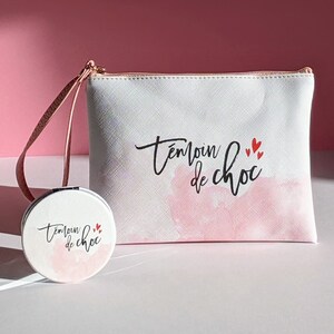 Hochzeits-Clutch und Spiegel - Zeuge-Make-up-Set - Kunstleder - Schockzeuge - Bester Zeuge - EVJF-Geschenk - Zeuge-Geschenk