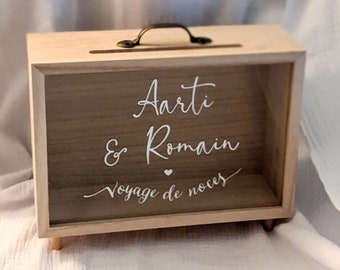 Personalized wedding urn - Wedding kitty Honeymoon - Guest gifts for your honeymoon - Wooden wedding urn