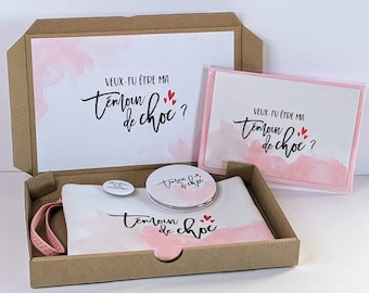 Wedding witness box - Wedding witness request | Box of 4 accessories: pouch, mirror, badge + card | Witness gift, EVJF - Bride team