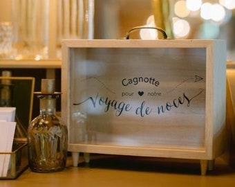 Urne mariage en bois Voyage de noces - Cagnotte mariage - Cadeaux invités pour votre Lune de miel - Tirelire mariage