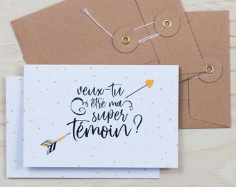 2 cartes + enveloppes | Veux-tu être ma super témoin ? | Demande témoin, cadeau témoin, annonce mariage, annonce témoin, papeterie mariage