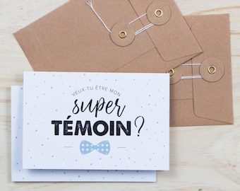 2 cartes + enveloppes | Veux-tu être mon super témoin ? | Demande témoin, cadeau témoin, annonce mariage, annonce témoin, papeterie mariage