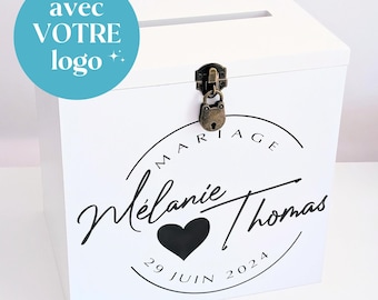 Große hölzerne Hochzeitskartenbox mit Ihrem individuellen Logo und Vorhängeschloss – Holz-Spardose – Box für Hochzeitskarten, Taufkarten, Kommunionskarten