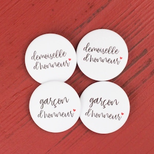 4 Wedding Badges Bridesmaid + Groomsman