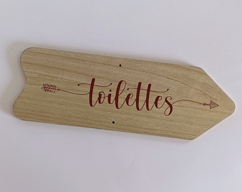 Large wooden directional sign - Restrooms | Wedding decoration - Wedding arrow - Wedding signage