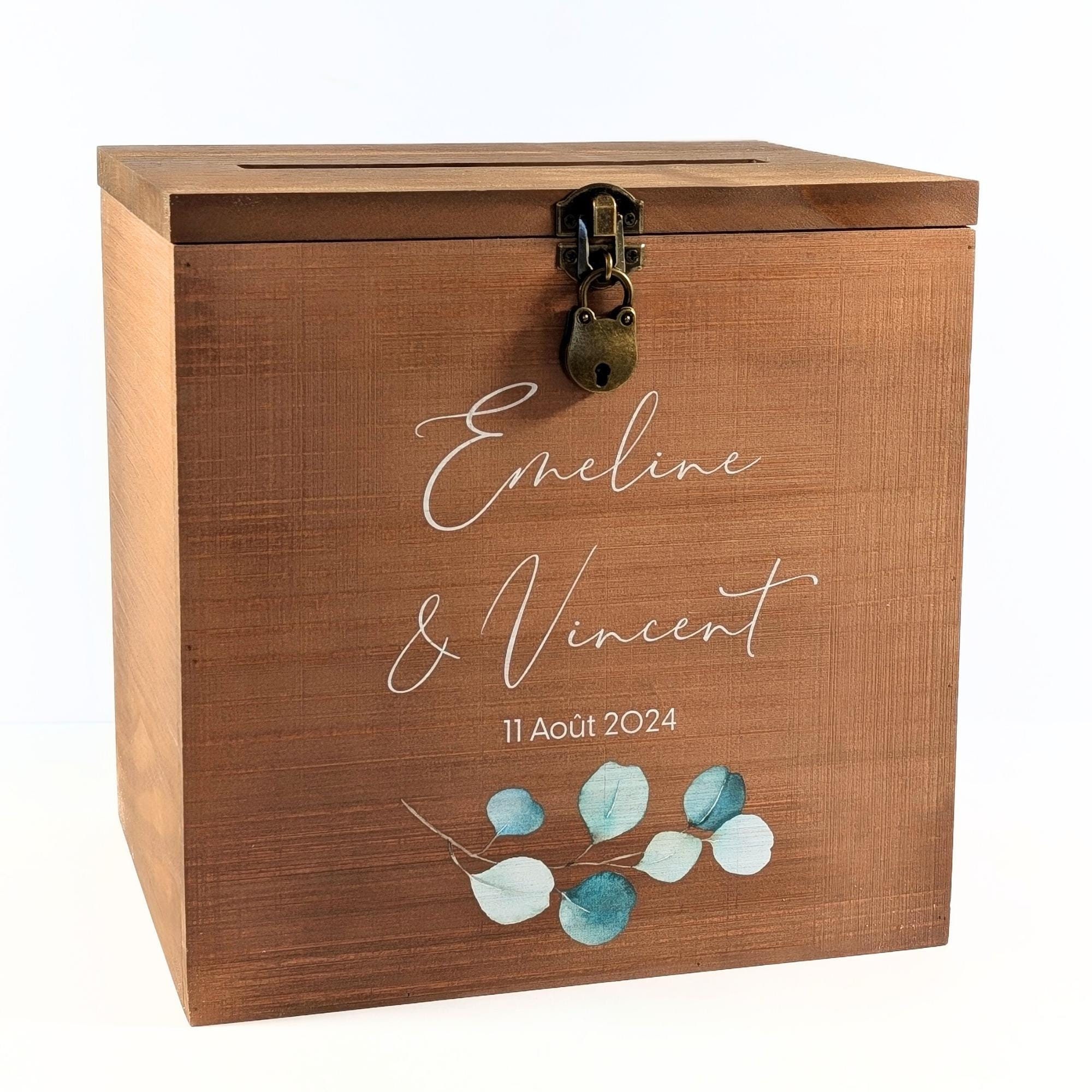 Large personalized wooden wedding urn with padlock - Wooden kitty - Baptism, birthday, baby shower, communion, retirement urn