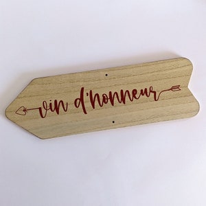 Grande placa direcional em madeira - Vinho de honra | Decoração de casamento - Flecha de casamento - Sinalização de casamento