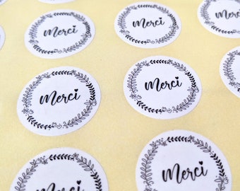 Lot de 25 stickers - Etiquettes autocollantes blanches "merci" | cadeau invités mariage - cadeau remerciement - accessoire mariage DIY