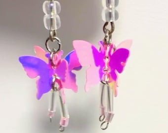 Pink Iridescent butterfly earrings | Hand Made