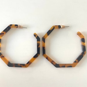 Hexagon hoop Tortoise Shell Earrings