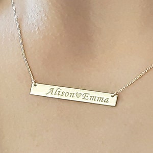 14k Gold Bar Necklace Name Plate Bar Necklace Personalized - Etsy