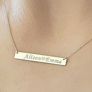 14K Yellow Gold Bar Necklace, Personalized Bar Necklace, Name Bar Necklace, Custom Name Necklace, Monogram Necklace, Bridesmaid Gift