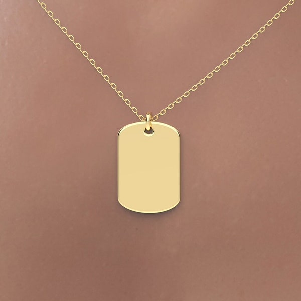 Solid Gold Dog Tag Charme, 14k Gold ID-Tag Anhänger, Gravur Charme, Name Halskette, Namen Tag Halskette, echtes Gold Geschenk für sie