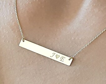 Personalized bar necklace, 14k rose gold necklace, custom name, initial necklace, simple necklace , solid gold chain, dainty gold necklace