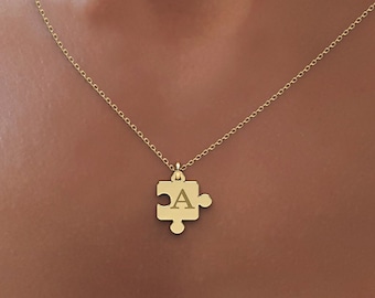 14k Gold Puzzle Piece Necklace • Tiny Personalized Friendship Pendant • Gold Dainty Chain • Meaningful Love Necklace • Custom Puzzle Charm