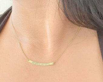 14K Solid Gold Bar Necklace, Name bar Necklace, Date Bar Necklace, Birthday date  Necklace, Anniversary date Necklace, custom bar necklace