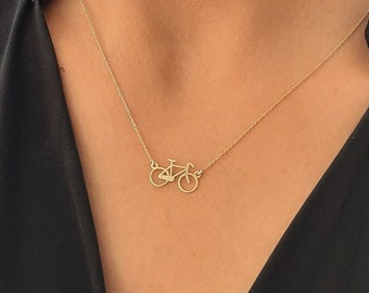 Solid Gold Bicycle necklace, 14k yellow gold necklace, Dainty Bicycle necklace, Solid gold necklace, white gold necklace, 14k gold charm