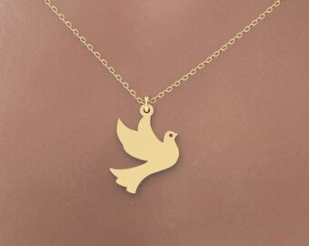 Collier oiseau en or massif 14 carats, joli pendentif oiseau volant délicat, aile en or, breloque hirondelle en or, collier délicat minimaliste, pendentif colombe