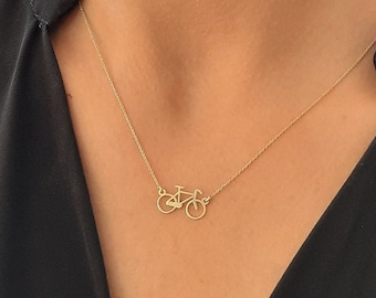 14k yellow gold Bicycle necklace, Solid Gold necklace,  Dainty Bicycle necklace, Solid gold necklace, white gold necklace, 14k gold charm