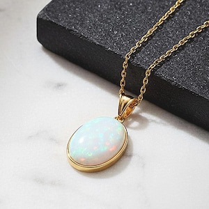 Personalized 14k Gold Vermeil Opal Necklace, Sterling Silver Gemstone Pendant , christmas gift