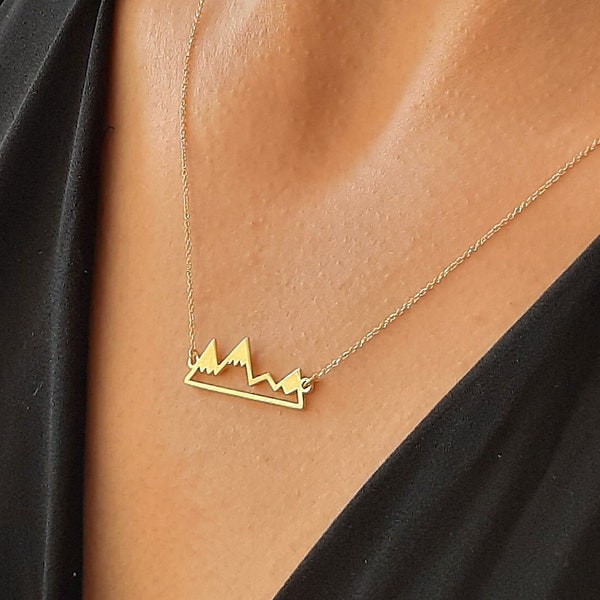 14K Yellow Gold Mountain Necklace, Mountain Necklace, Gold Necklace, solid gold Necklace, pesonalized Jewelry, Unique Christmas gift