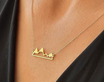 14K Yellow Gold Mountain Necklace, Mountain  Necklace, Gold Necklace, solid gold Necklace, Dainty Jewelry, 14k gold gift for her
