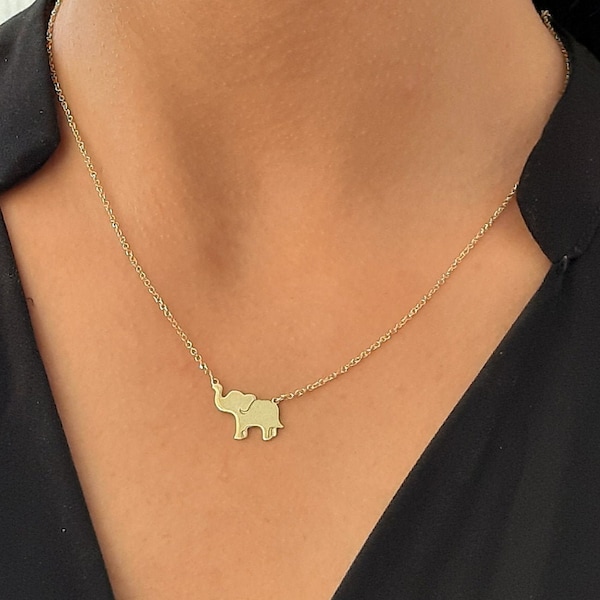 Solid Gold elephant necklace, 14k yellow gold necklace, Dainty elephant necklace, Solid gold necklace, white gold necklace, 14k gold charm