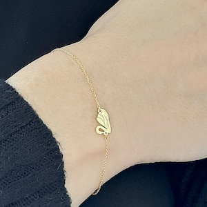 9kt & 14kt Gold Swan bracelet, 14k Yellow gold Charm, Solid solid chain, minimal bracelet, animal jewelry, real gold gift for her