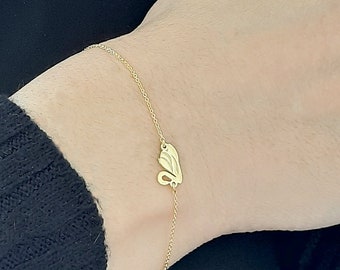 9kt & 14kt Gold Schwan Armband, 14k Gelbgold Charm, Solide massive Kette, minimal Armband, Tier Schmuck, echtes Gold Geschenk für Sie