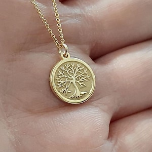 14k Gold Tree of Life Necklace: Engraved Family Tree Pendant