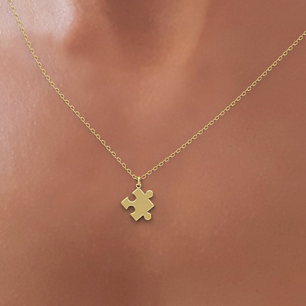 Gold Puzzle Piece Necklace, Gift for Best Friend or for Mum and Family, Puzzle as Autism Symbol and Symbolic Gift, My Puzzle Piece my Love